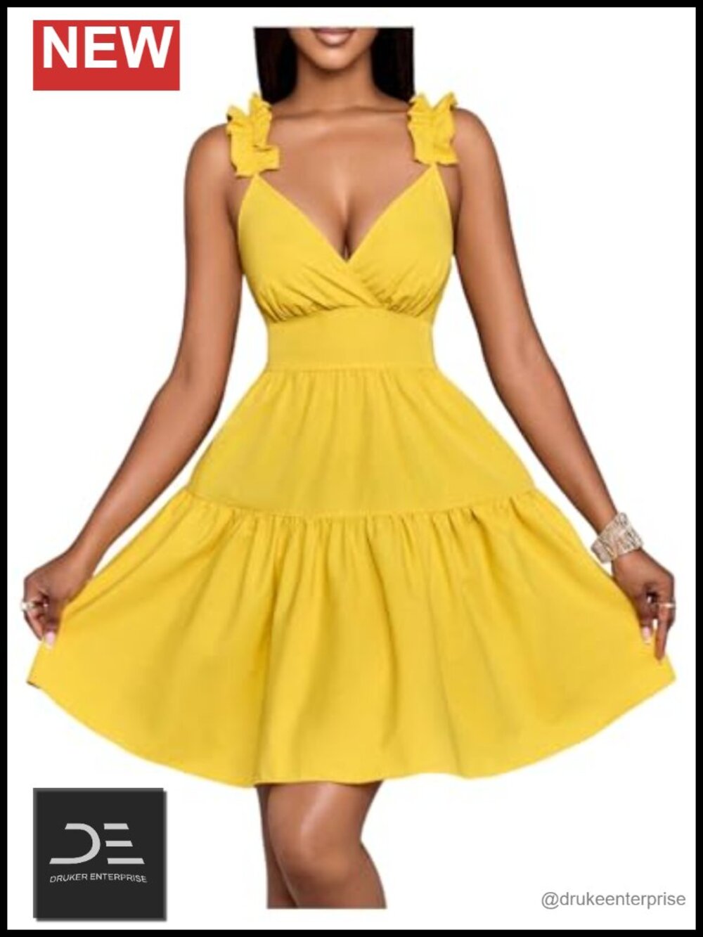 Women's V Neck Ruffle Tiered A Line Mini Beach Sundress Sleeveless